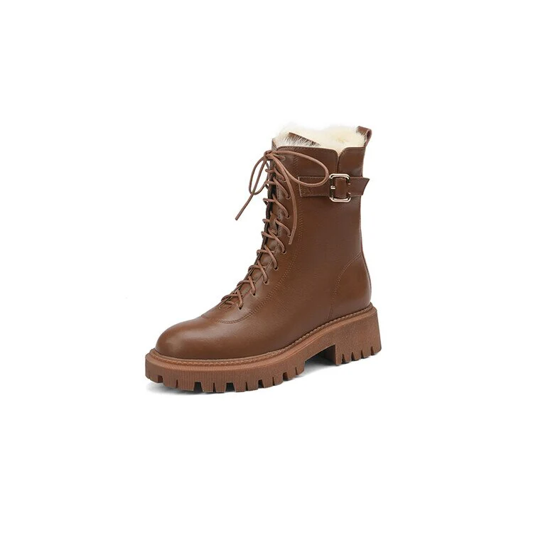 deanwangkt  fashion inspo    Winter Women Boots Round Toe Chunky Boot Women Split leather Shoes Women Thick Heel Boots Wool Blend Warm Boots Black Snow Boots - Deanwangkt