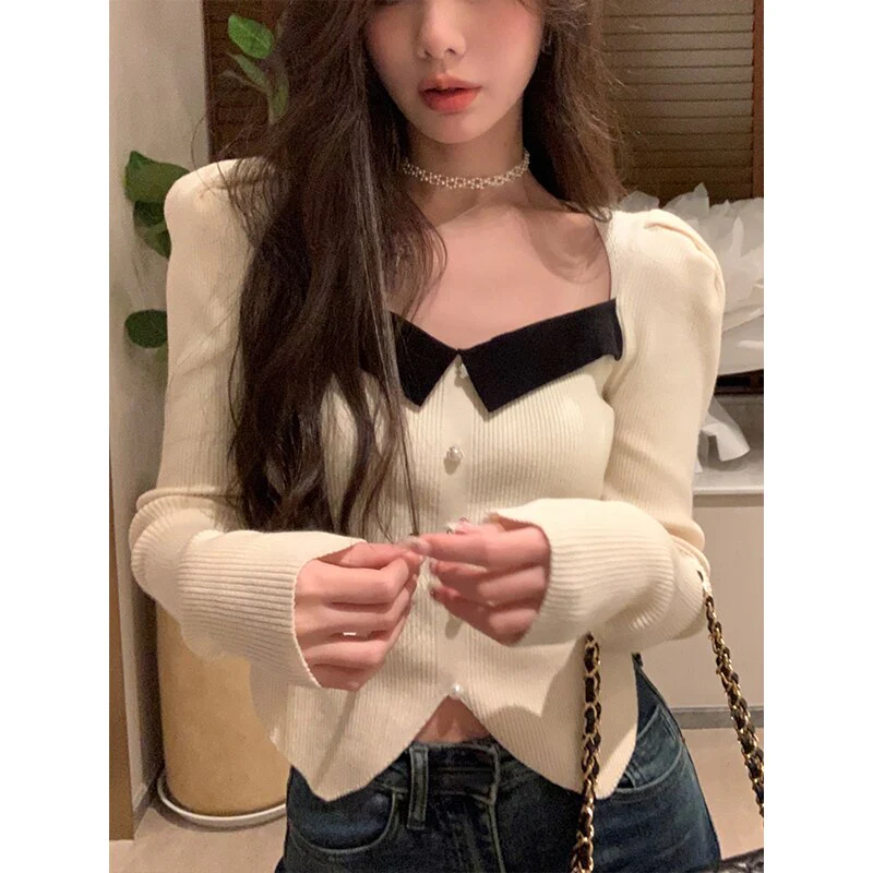 deanwangkt Vintage Knitted Sweater Women Outwear Casual Long Sleeve Slim Pullover Female Y2k Clothing Korea Style Blouse  Winter - Deanwangkt