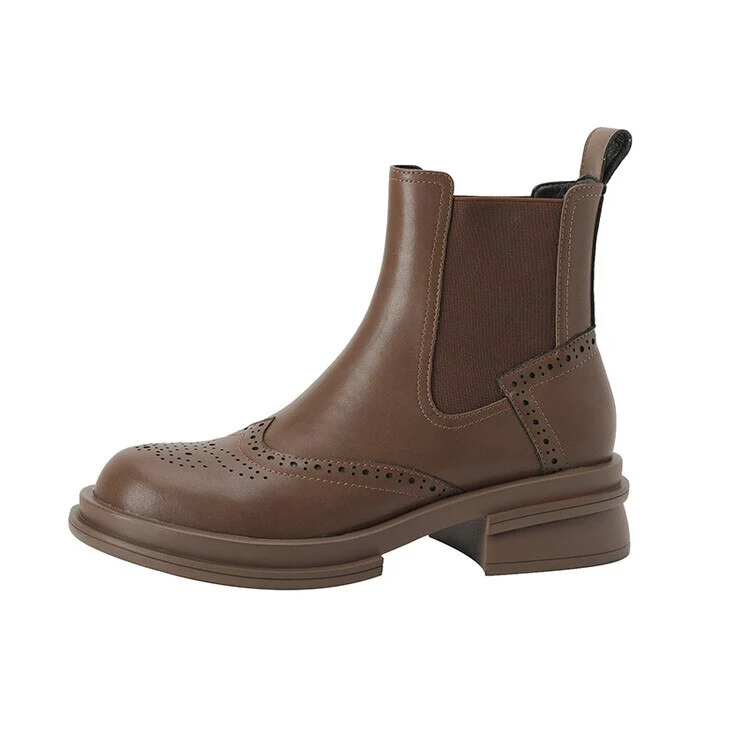 deanwangkt Autumn Boots  Women Shoes Round Toe Chelsea Boots for Women Split Leather Brogues Winter Chunky Heel Ankle Boots Black Motorcycle Boots - Deanwangkt
