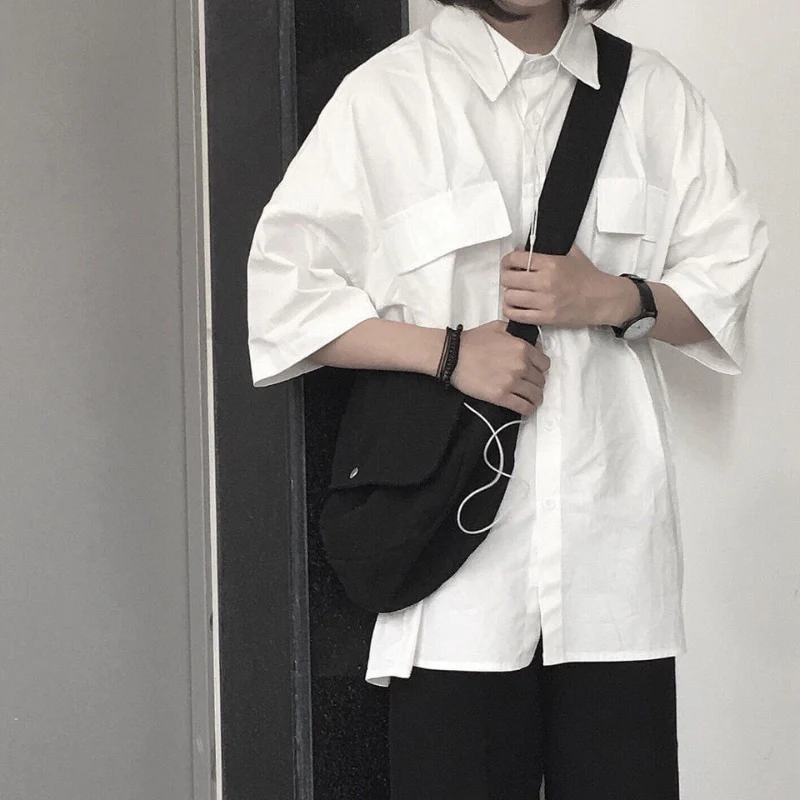 deanwangkt  Short Sleeve Shirt Women White Turn Down Collar Basic Casual Teen Gril Student Oversize Shirt Women Loose Blouse - Deanwangkt