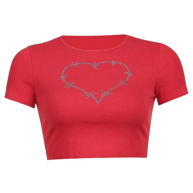 Letter Print Crop Top Graphic T Shirts O Neck Sexy Top Women Short Sleeve T-Shirts Fairy Grunge Slim Basic Baby Tees Y2K Clothes - Deanwangkt