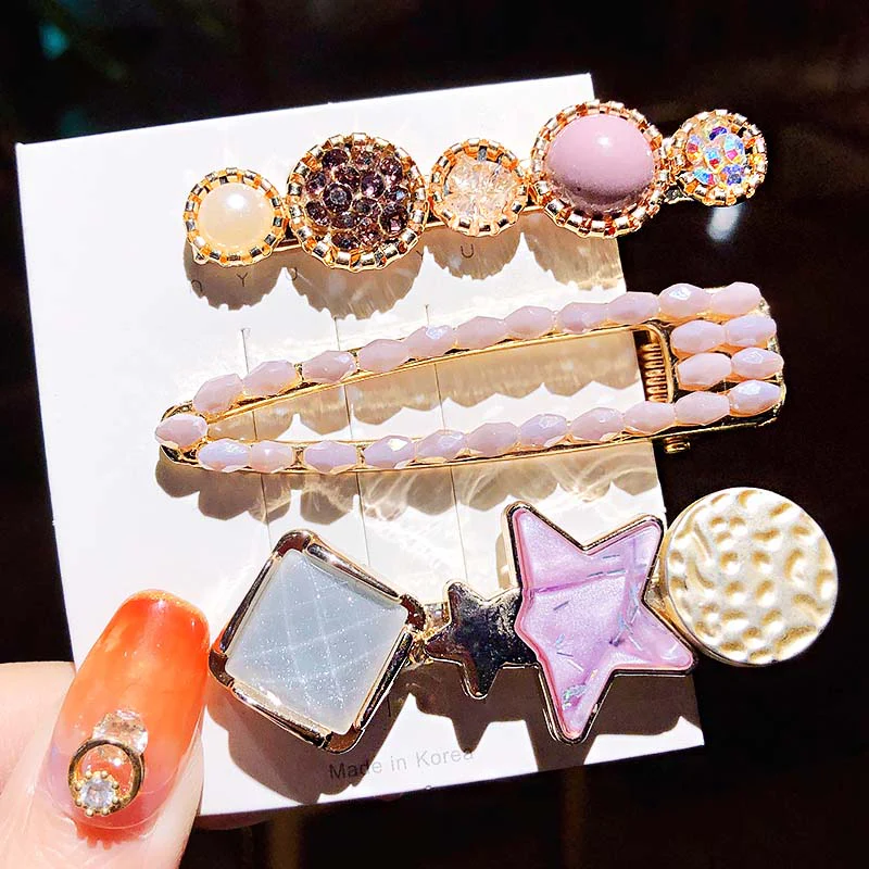 3/4/5pcs/Set Women Girls Elegant Full Pearls Geometric Hair Clips Sweet Hair Ornament Hairpin Barrette Headband Hair Accessories - Deanwangkt