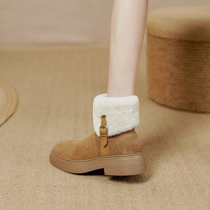 deanwangkt Autumn Boots     NEW Winter Ankle Boots Women Round Toe Chunky Heel Short Women Boots Cow Suede Shoes Plush Warm Boots Zip Platform Shoes Women - Deanwangkt