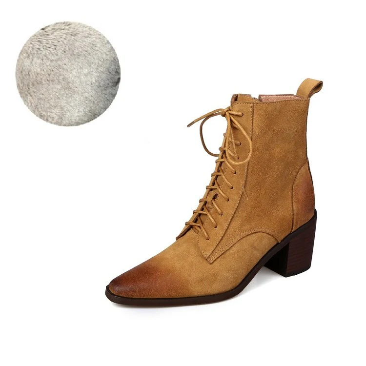 deanwangkt Autumn Boots     NEW Fall Shoes Women Pointed Toe Chunky Heel Shoes for Women Retro Cow Suede Western Boots Concise Short Boots Women Brown Shoes - Deanwangkt