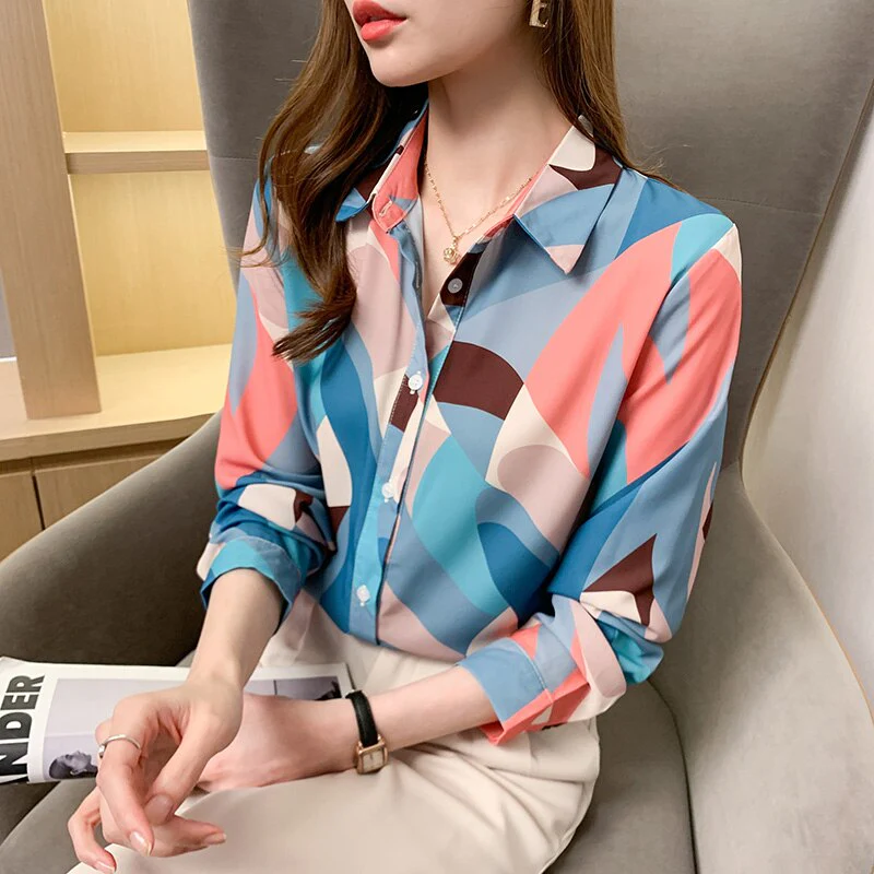 deanwangkt printing ladies shirts Women's chiffon Blouses Spring Autumn Long Sleeve Shirts Tops Blusas Mujer - Deanwangkt
