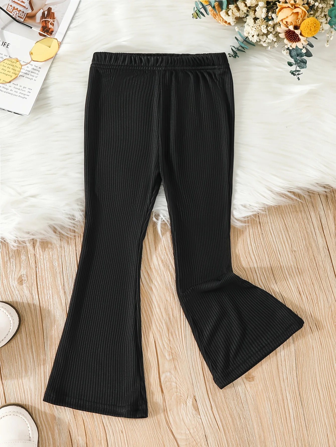 Girls' Ribbed Bell Bottom Trousers Stretch Slim For Outerwear Kids Flared Tight Pants For Spring And Autumn - Deanwangkt