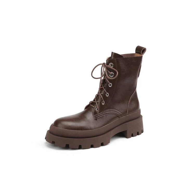 deanwangkt  fashion inspo   Autumn Women Boots Round Toe Thick Heel Boots Women Concise Lace-up Shoes for Women Winter Platform Short Boots Designer Boots - Deanwangkt
