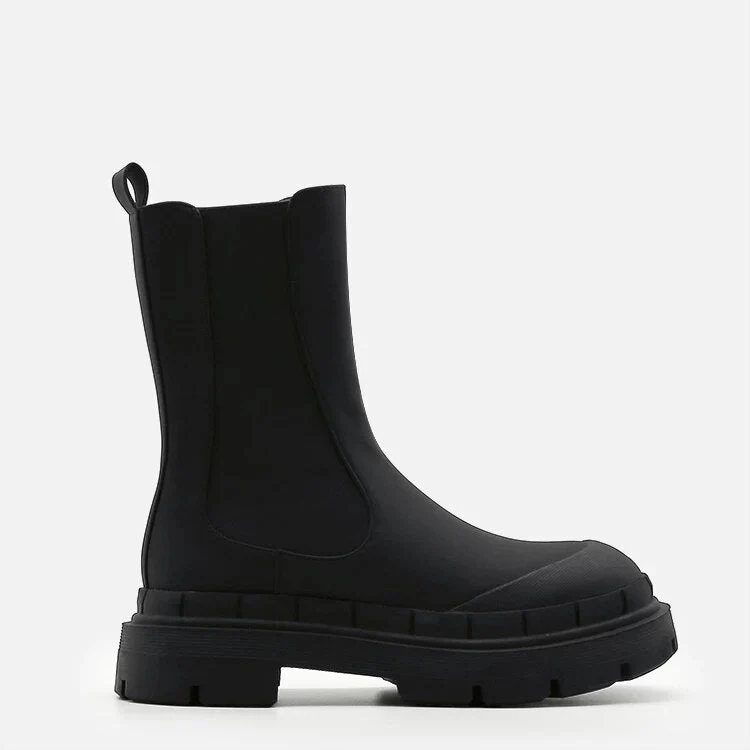 DEANWANGKT New Women's Ankle Boots Autumn Winter Chelsea Boots Pu Leather Zipper Chunky Heels Platform Fashion Ladies Shoes Long Boots - Deanwangkt