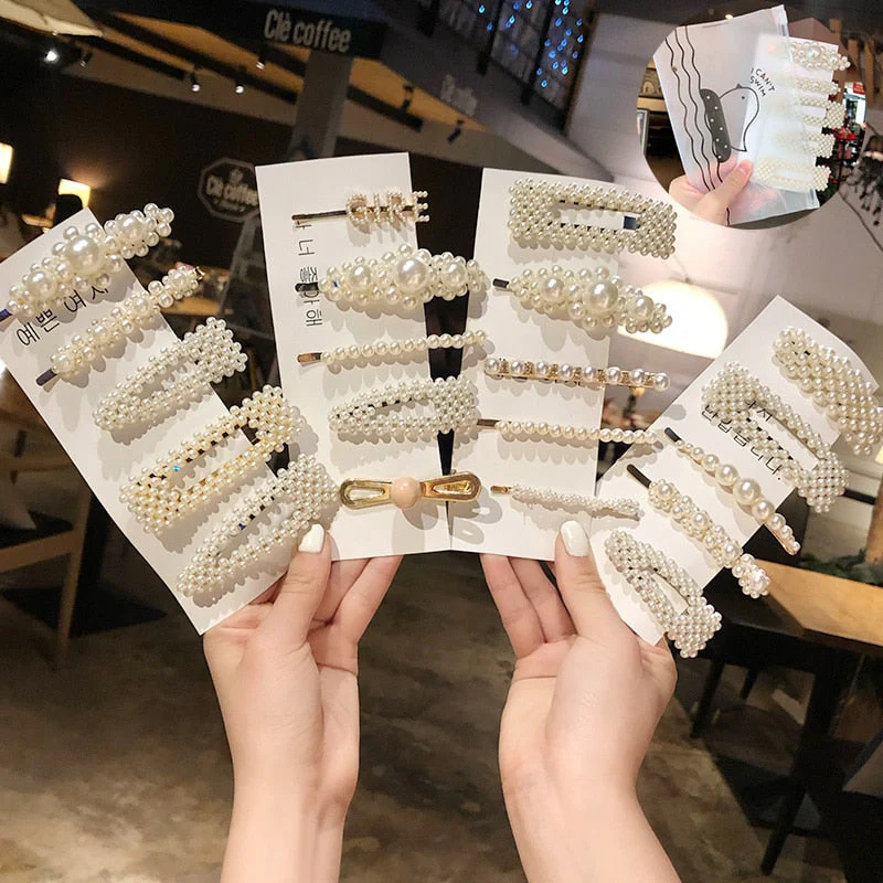 3/4/5pcs/Set Women Girls Elegant Full Pearls Geometric Hair Clips Sweet Hair Ornament Hairpin Barrette Headband Hair Accessories - Deanwangkt