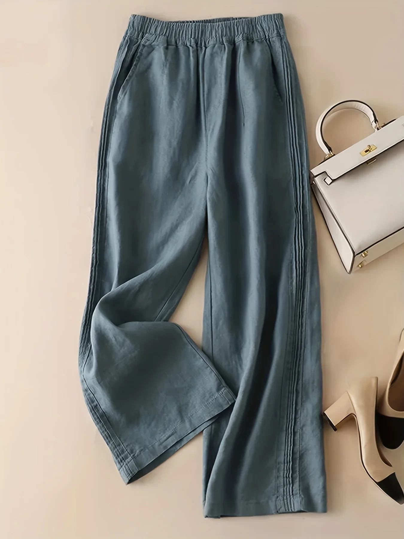 deanwangkt-1  Wide Leg Pants, Elastic Waist Loose Casual Pants For Spring & Summer, Women's Clothing - Deanwangkt