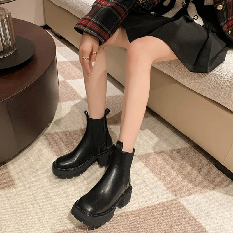 deanwangkt Autumn Shoes    NEW Fall/Winter Women Boots Round Toe Chunky Heel Shoes Women Split Leather Ankle Boots Platform Shoes Women Short Modern Boots - Deanwangkt