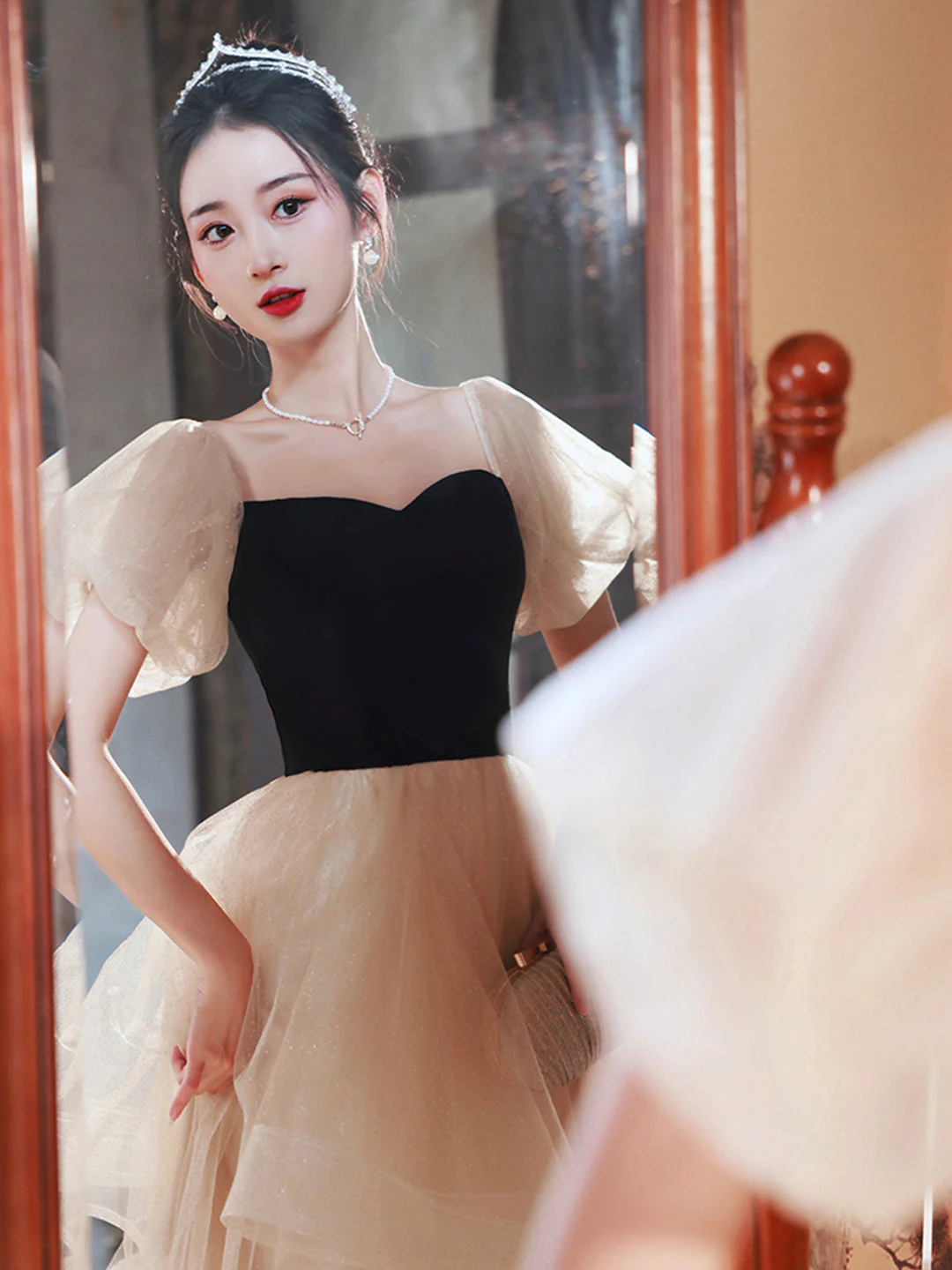 solvbao Cute Velevt Tulle Long Prom Dress, Lovely Off Shoulder Evening Dress - Deanwangkt