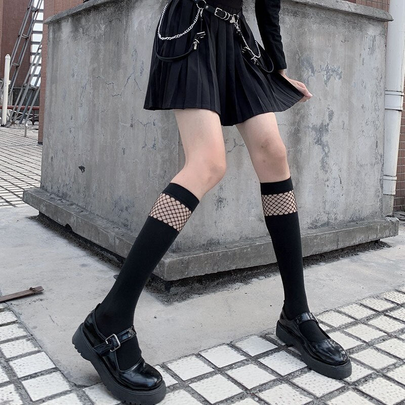 deanwangkt Summer Long Socks Knee Stockings JK Calf Socks Lolita Polka Dot Knee Socks White Black Silk Japanese Socks Thigh High Stockings - Deanwangkt