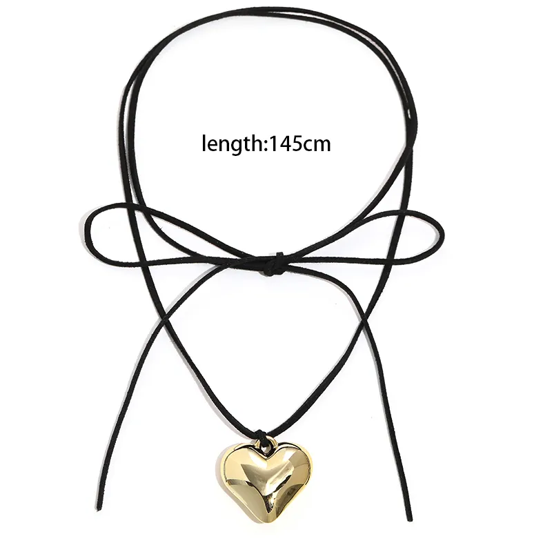deanwangkt Diy Jewelry Goth Black Velvet Big Heart Pendant Choker Necklace for Women Elegant Weave Knotted Bowknot Adjustable Chain - Deanwangkt
