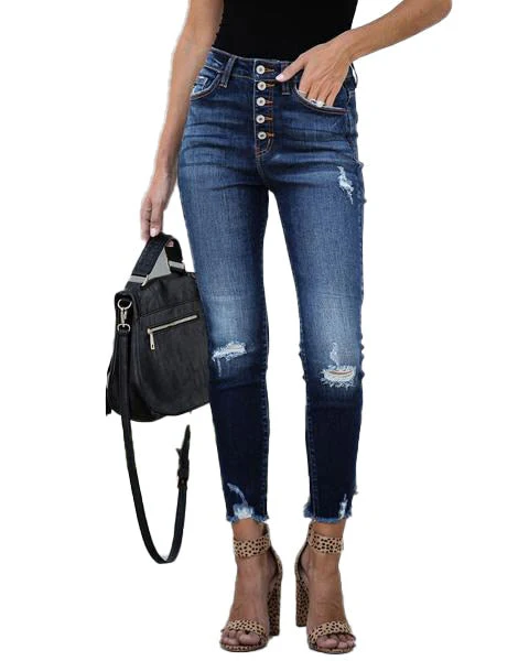 deanwangkt New Arrival Women's High Waist Ripped Jeans Fashion Stretch Skinny Jeans Slim Denim Pencil Pants Female Fall/Winter Clothes - Deanwangkt