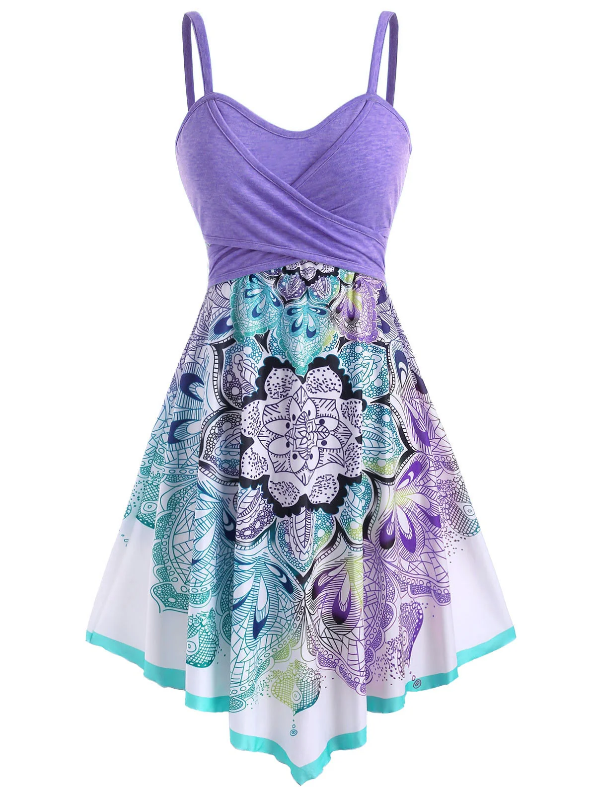 deanwangkt Plus Size Bohemian Dress Women Casual Flower Crossover Sleeveless Dress Spaghetti Strap Holiday Beach Dress Vestidos - Deanwangkt