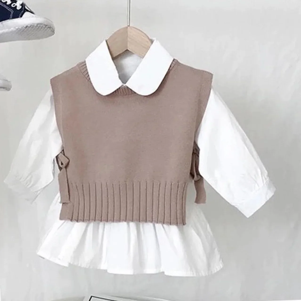 deanwangkt Spring Autumn Baby Girls Sweet Candy Color  Knitting Sweater Vest  Shirts Clothing Sets Children Korean Blouse Vest Outfits - Deanwangkt