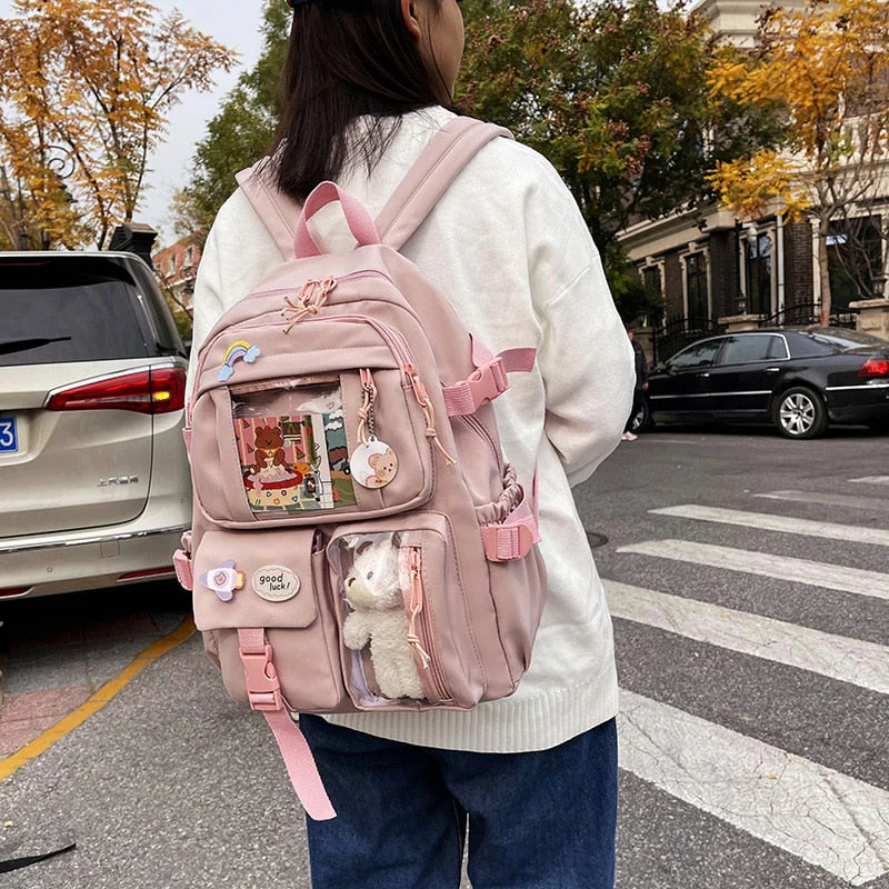 deanwangkt NEW Cute Women Backpacks Waterproof Multi-Pocket Nylon School Backpack for Student Female Girls Kawaii Laptop Book Pack Mochilas - Deanwangkt
