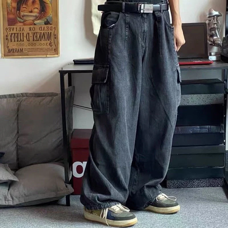 DEANWANGKT Back To School  Baggy Jeans Trousers Male Denim Pants Black Wide Leg Pants Men's Jeans Oversize Cargo Korean Streetwear Hip Hop Harajuku - Deanwangkt