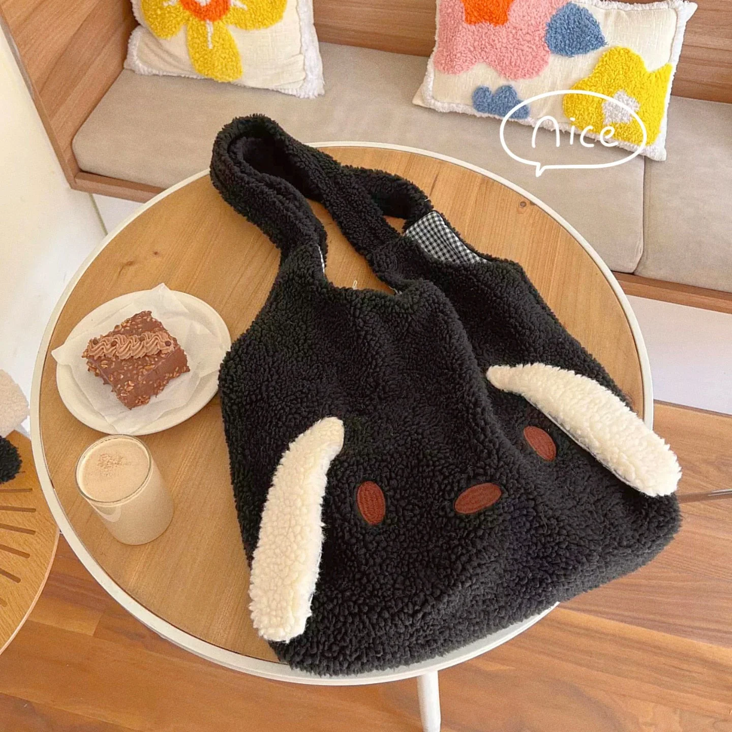 deanwangkt  New Winter Warm Plush Bag Women Imitation Lamb Hair Cartoon Dog Ears Shoulder Bag For Women Large-capacity Tote Bag Handbag - Deanwangkt