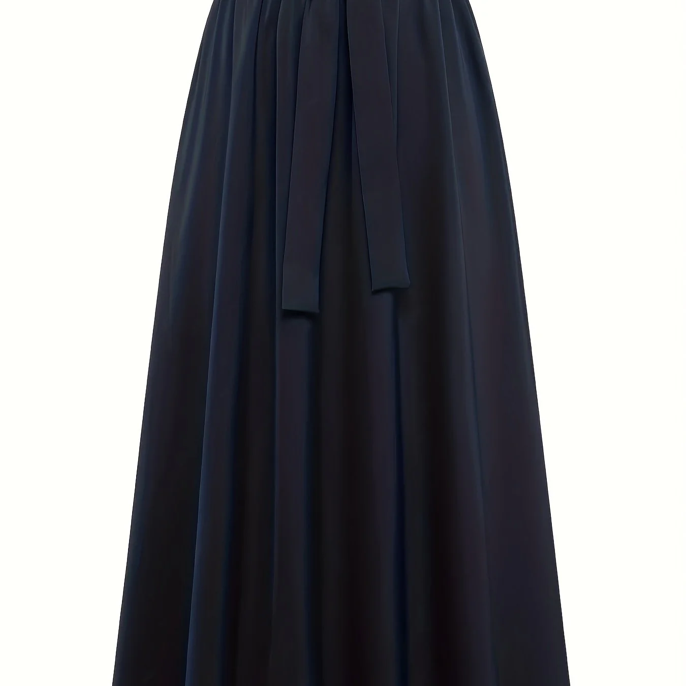 Solid Belted Maxi Skirts, Elegant Pleated Versatile Skirts, Women's Clothing - Deanwangkt