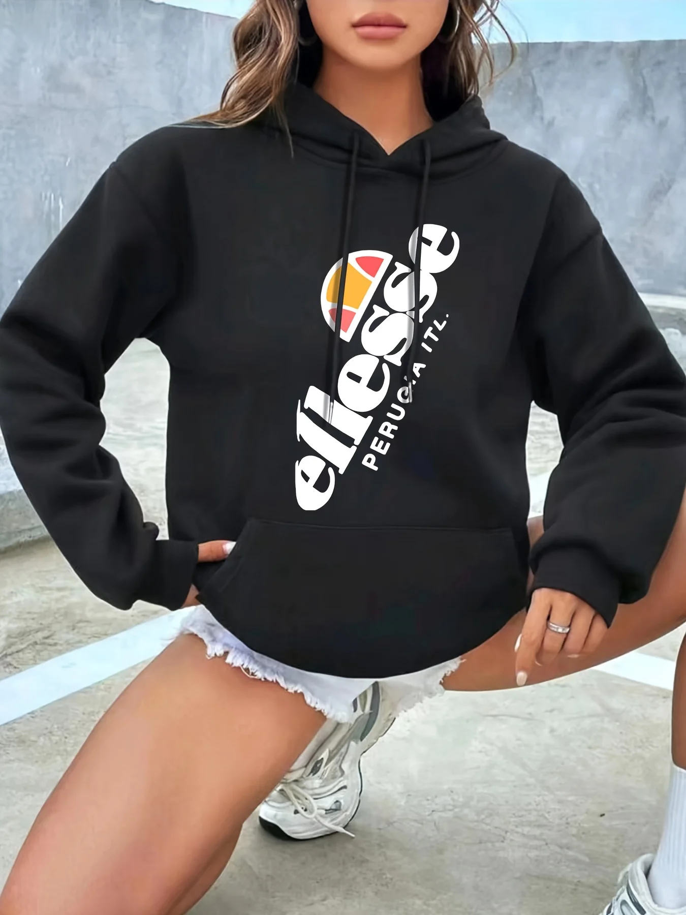 Letter Graphic Casual Hooded Sweatshirt, Drawstring Kangaroo Pockets Long Sleeves Sporty Hoodies, Women's Activewear - Deanwangkt