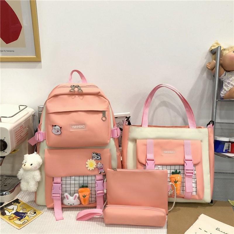 deanwangkt 4piece Set Cute Women Backpack Sets Kawaii School Bags For Teenager Girls High Capacity School Backpack - Deanwangkt