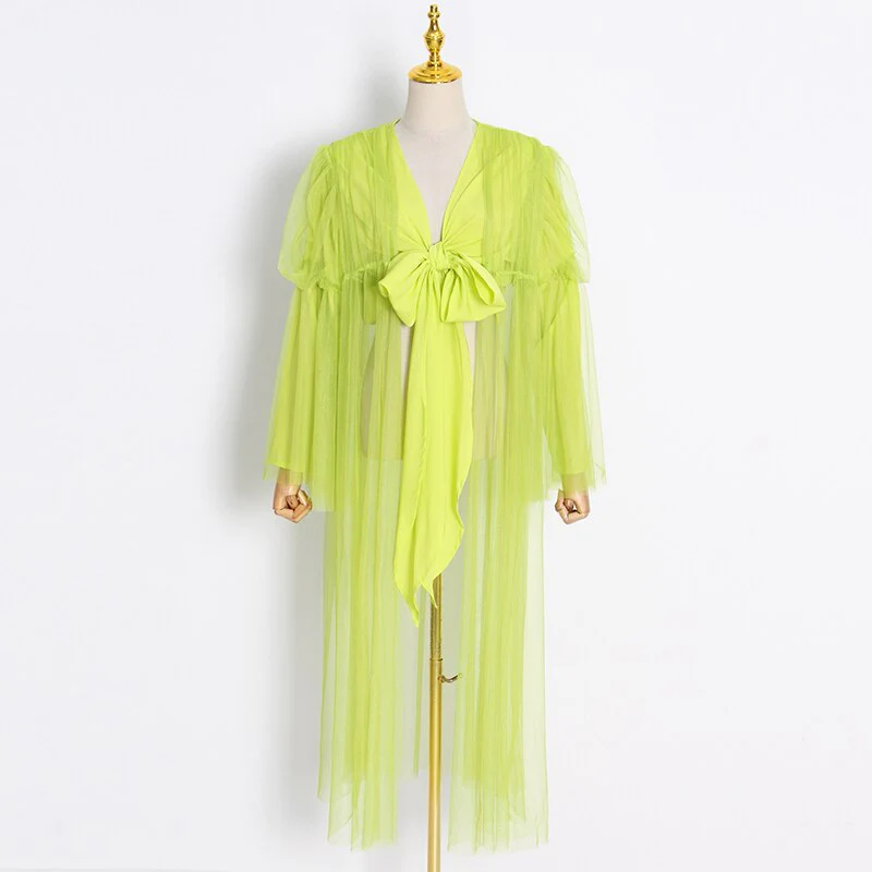 deanwangkt Casual Solid Shirt For Women V Neck Long Sleeve Patchwork Sheer Mesh Blouses Female Spring Clothing Style New - Deanwangkt