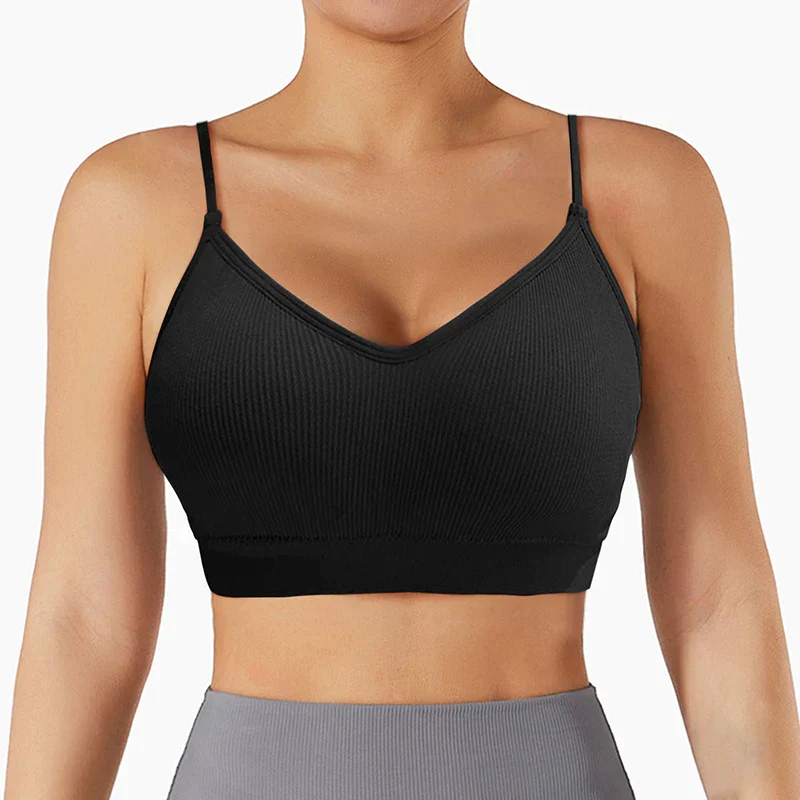 deanwangkt Women Stripe Tube Top Sexy Knitted V-Neck Camisole Bralette Sleeveless Spaghetti Vest Summer Basic Short Tank Tops With Bra Pad - Deanwangkt