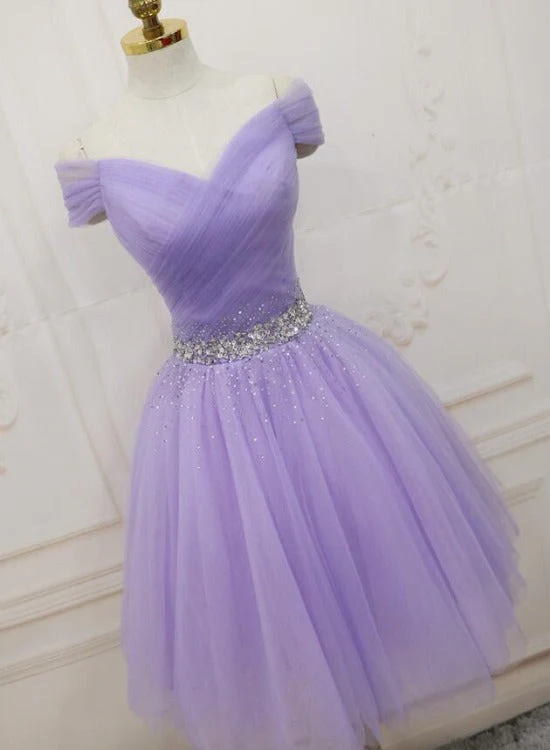 Solvbao Lovely Light Purple Beaded Short Party Dress, Off Shoulder Homecoming Dress - Deanwangkt