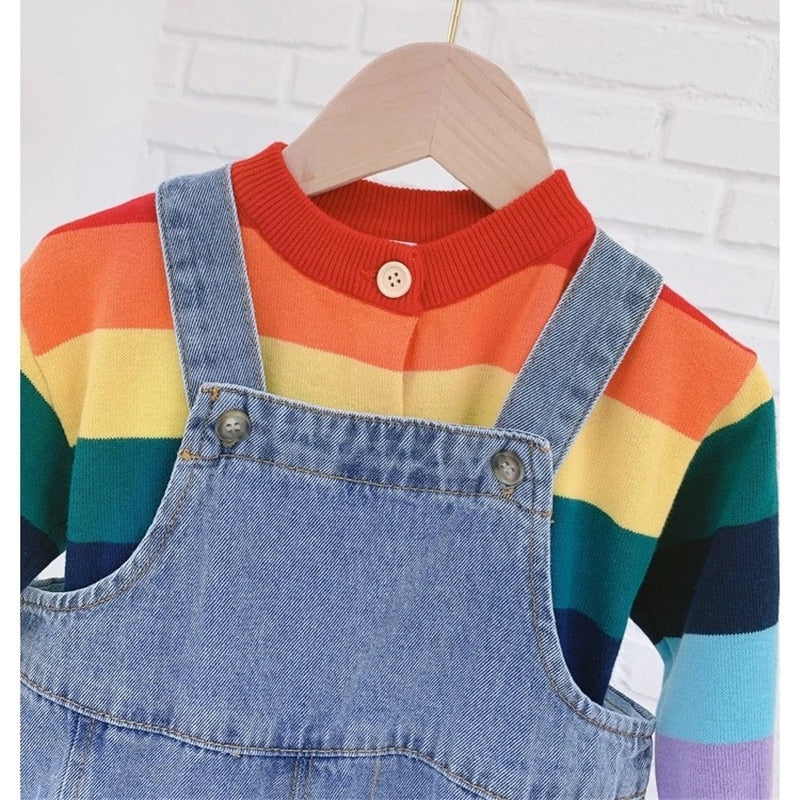 deanwangkt Korean style Spring Kids Children Oversized Wide Leg Denim Overalls Baby Clothes Boys Girls Loose All-match Casual Pants - Deanwangkt