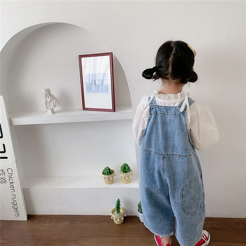 deanwangkt Korean style Spring Kids Children Oversized Wide Leg Denim Overalls Baby Clothes Boys Girls Loose All-match Casual Pants - Deanwangkt