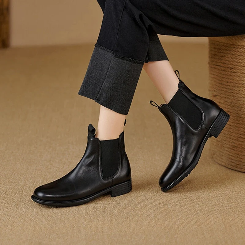 deanwangkt Autumn Shoes    Autumn Women Boots Genuine Leather Boots Women Round Toe Chunky Heel Boots Winter NEW Short Boots Retro Leather Shoes for Women - Deanwangkt