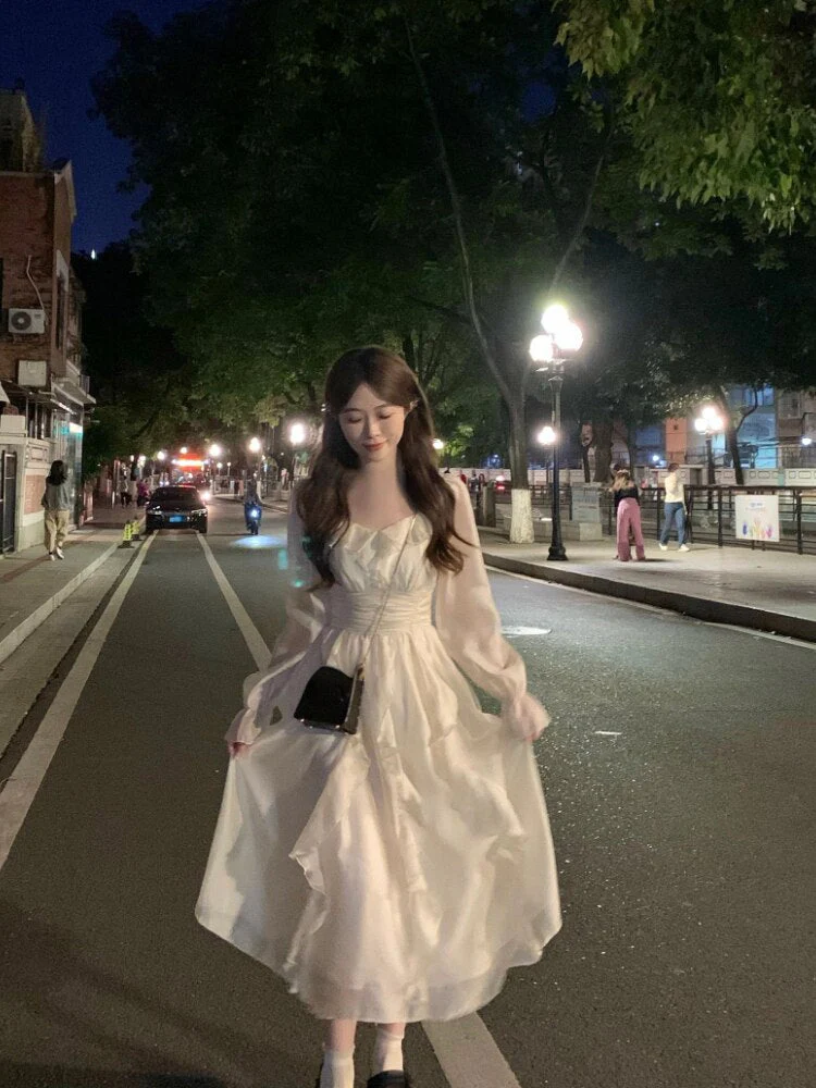 Joskka Solid France Style Elegant Dress Women Flare Sleeve Sweet Fairy Midi Dress Ladies High-waisted Chic Party Dress Summer  New - Deanwangkt