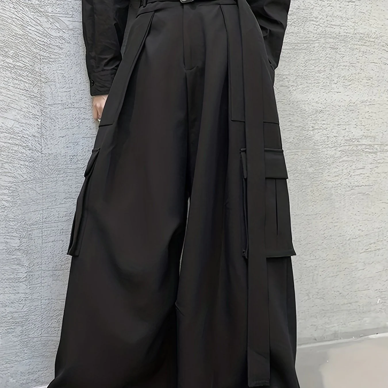 Plus Size Men's Pants Loose Joggers Pockets Streetwear Loose Wide Leg Trousers With Belt - Deanwangkt