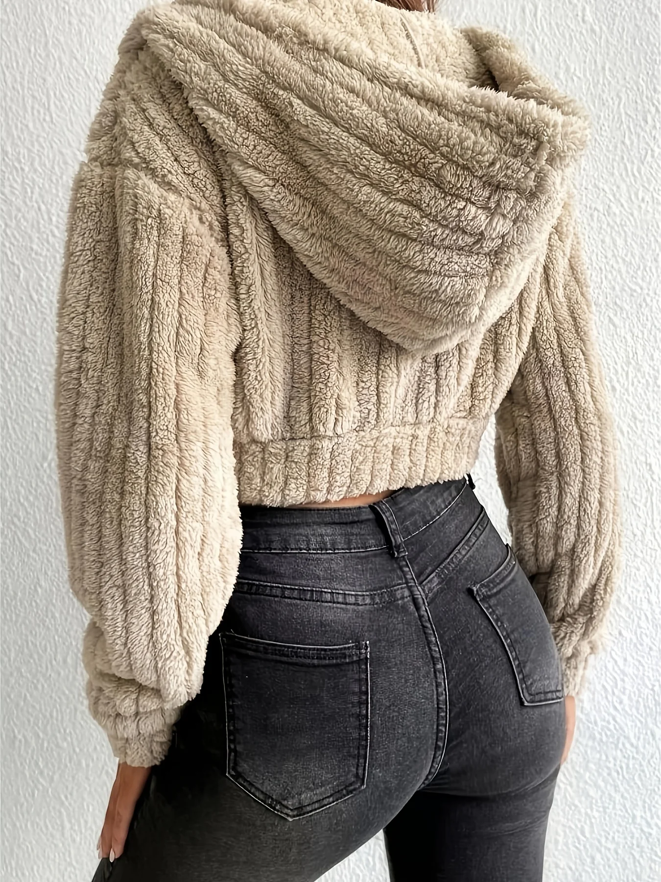 deanwangkt-1  Fuzzy Trim Fall & Winter Jacket, Casual Zip Up Hooded Long Sleeve Outerwear, Women's Clothing - Deanwangkt