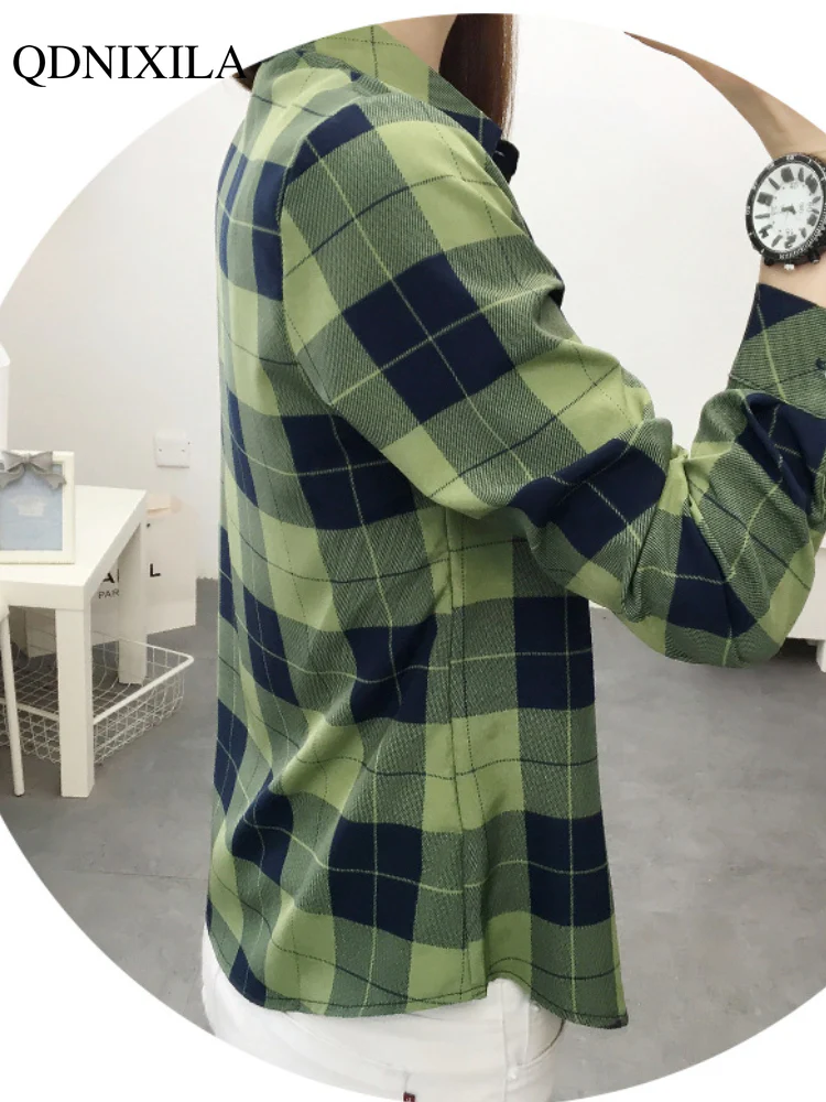 deanwangkt Spring Plaid Printed Wmen's Shirt Korean Fashion Inside Top Cardigan Oversized Long-sleeved Blouses Woman Shirts Button Up - Deanwangkt