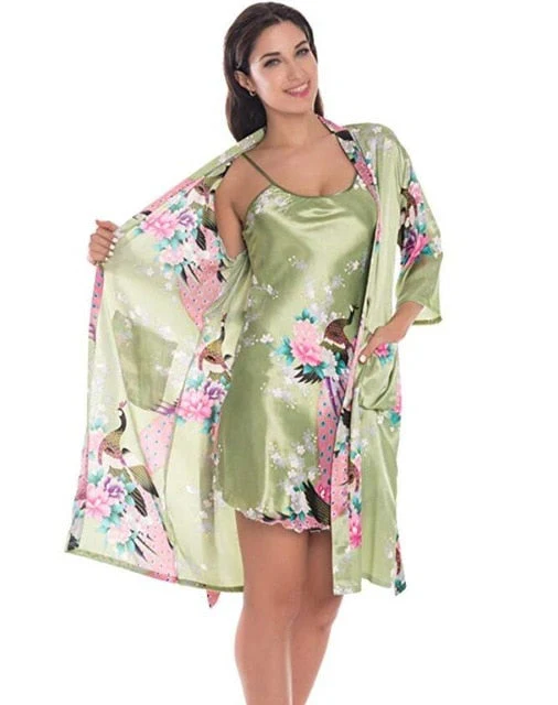 Fashion Women's Summer Mini Kimono Robe Lady Rayon Bath Gown Yukata Nightgown Sleepwear Sleepshirts Pijama Mujer Size M-XL - Deanwangkt