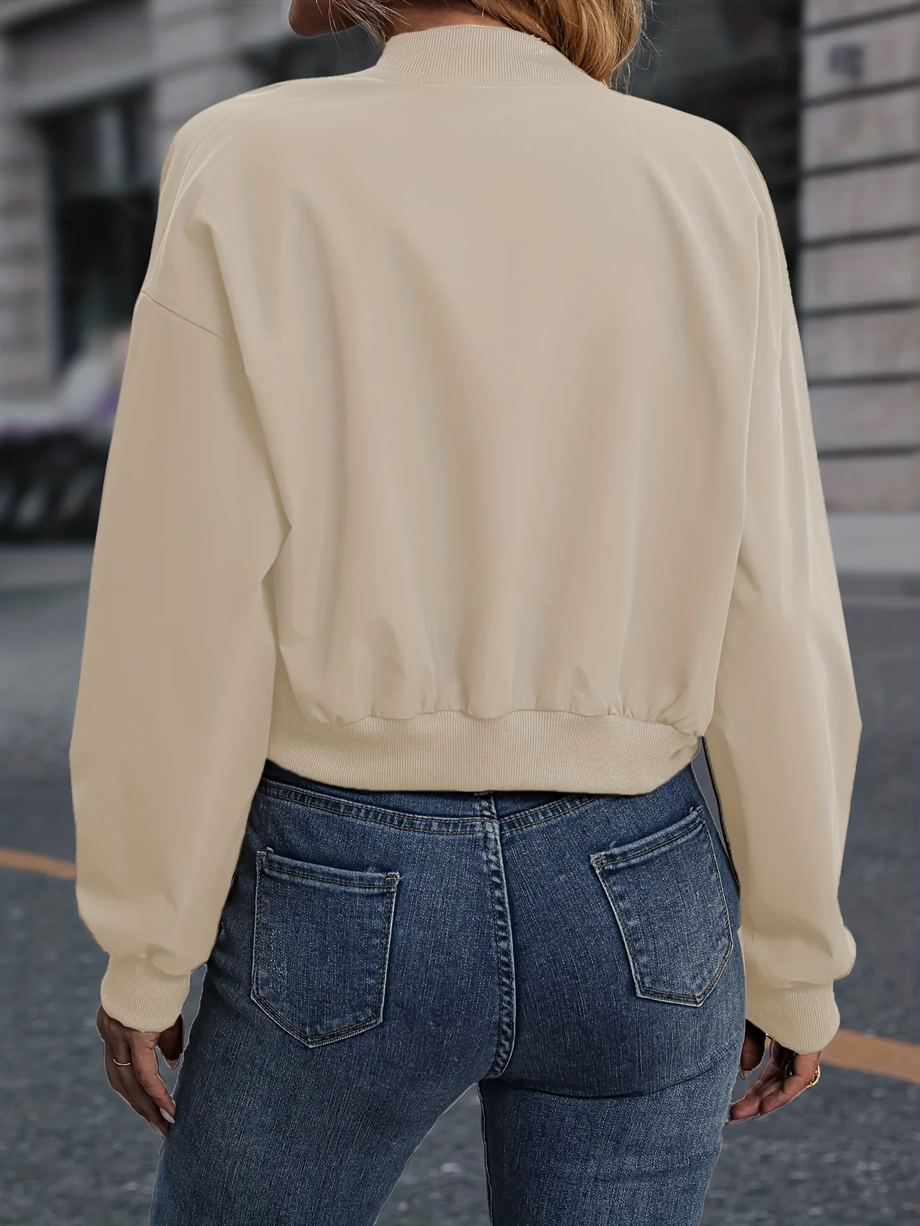 Solid Zip Up Bomber Jacket, Casual Slant Pockets Jacket For Spring & Fall, Women's Clothing - Deanwangkt