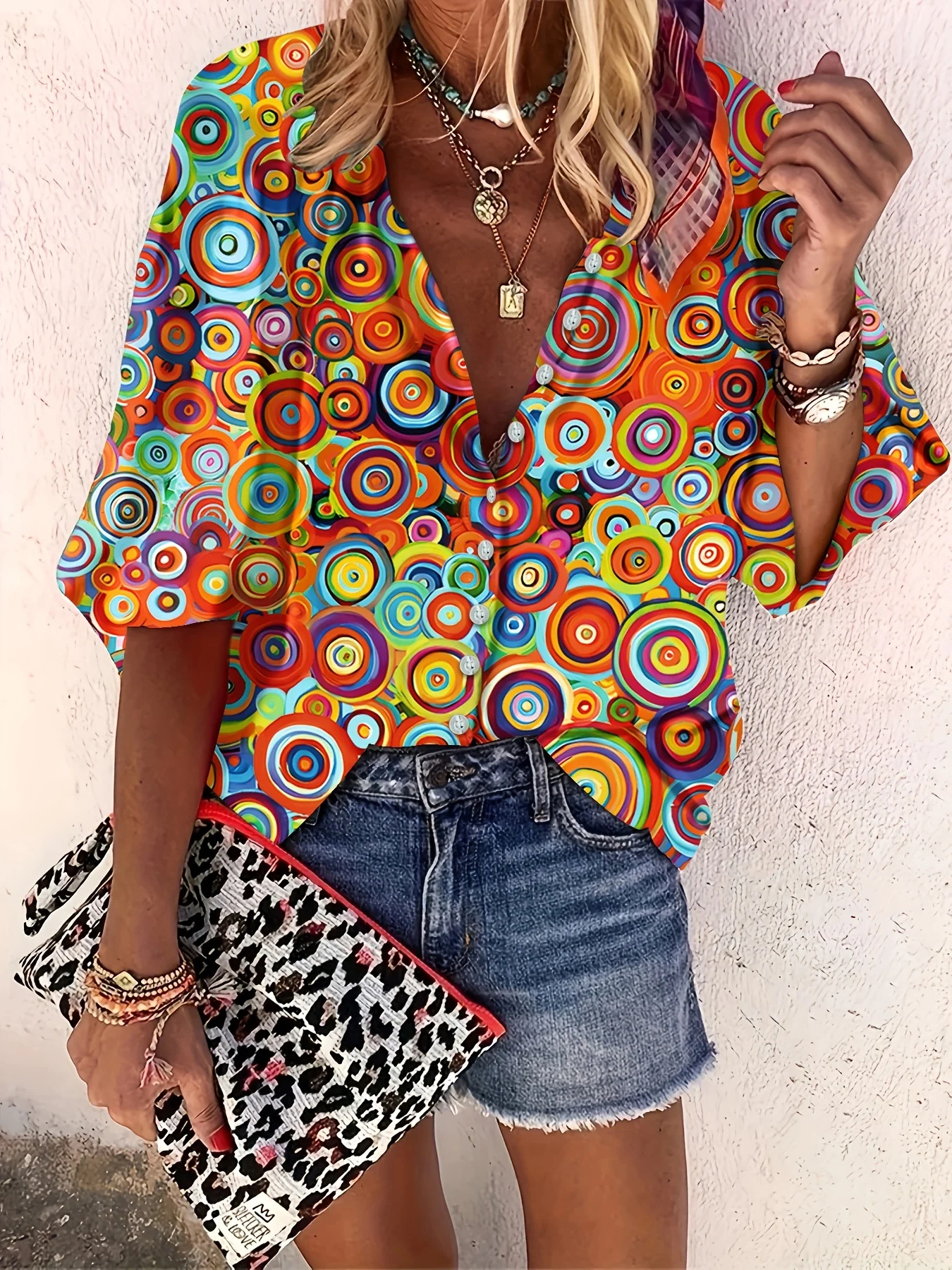 Floral Print Button Front Blouse, Casual Long Sleeve Crew Neck Blouse For Spring & Fall, Women's Clothing - Deanwangkt