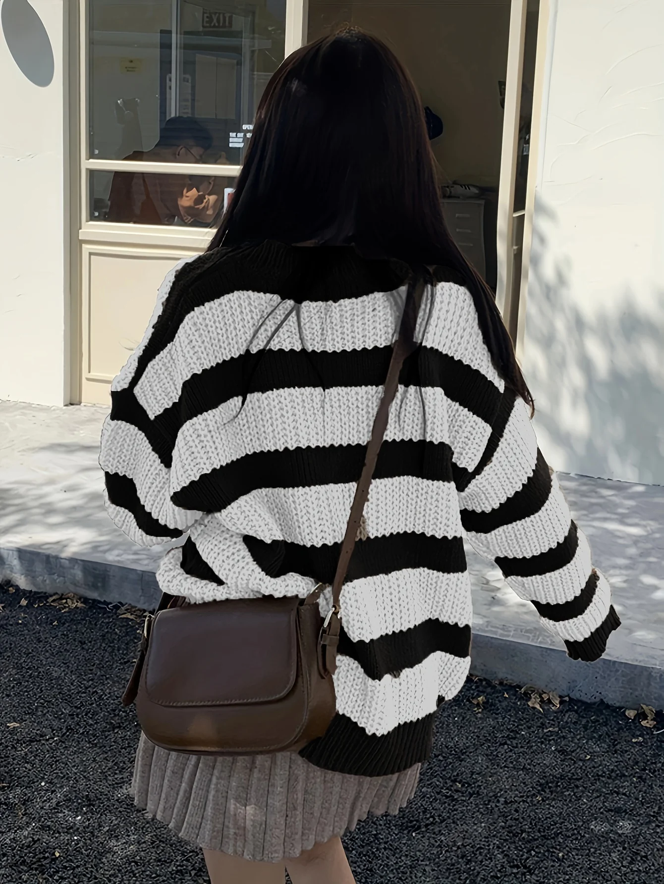 deanwangkt-1  Striped V Neck Pullover Sweater, Casual Long Sleeve Drop Shoulder Sweater, Women's Clothing - Deanwangkt