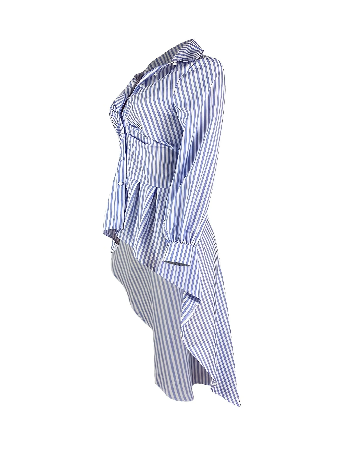 Women's Striped Asymmetrical Tops, Long Sleeve Button Down Shirts, Casual Every Day Shirts, Women's Clothing - Deanwangkt