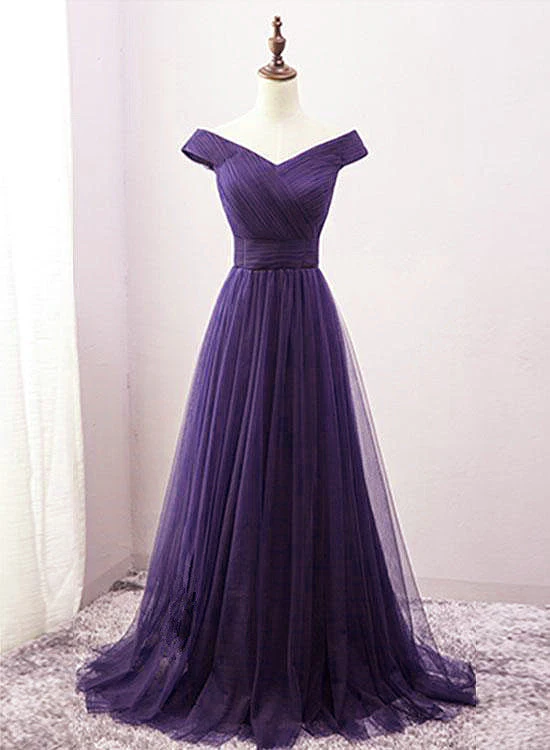 Solvbao Beautiful Off the Shoulder Long Purple Bridesmaid Dress, A-line Evening Gowns - Deanwangkt