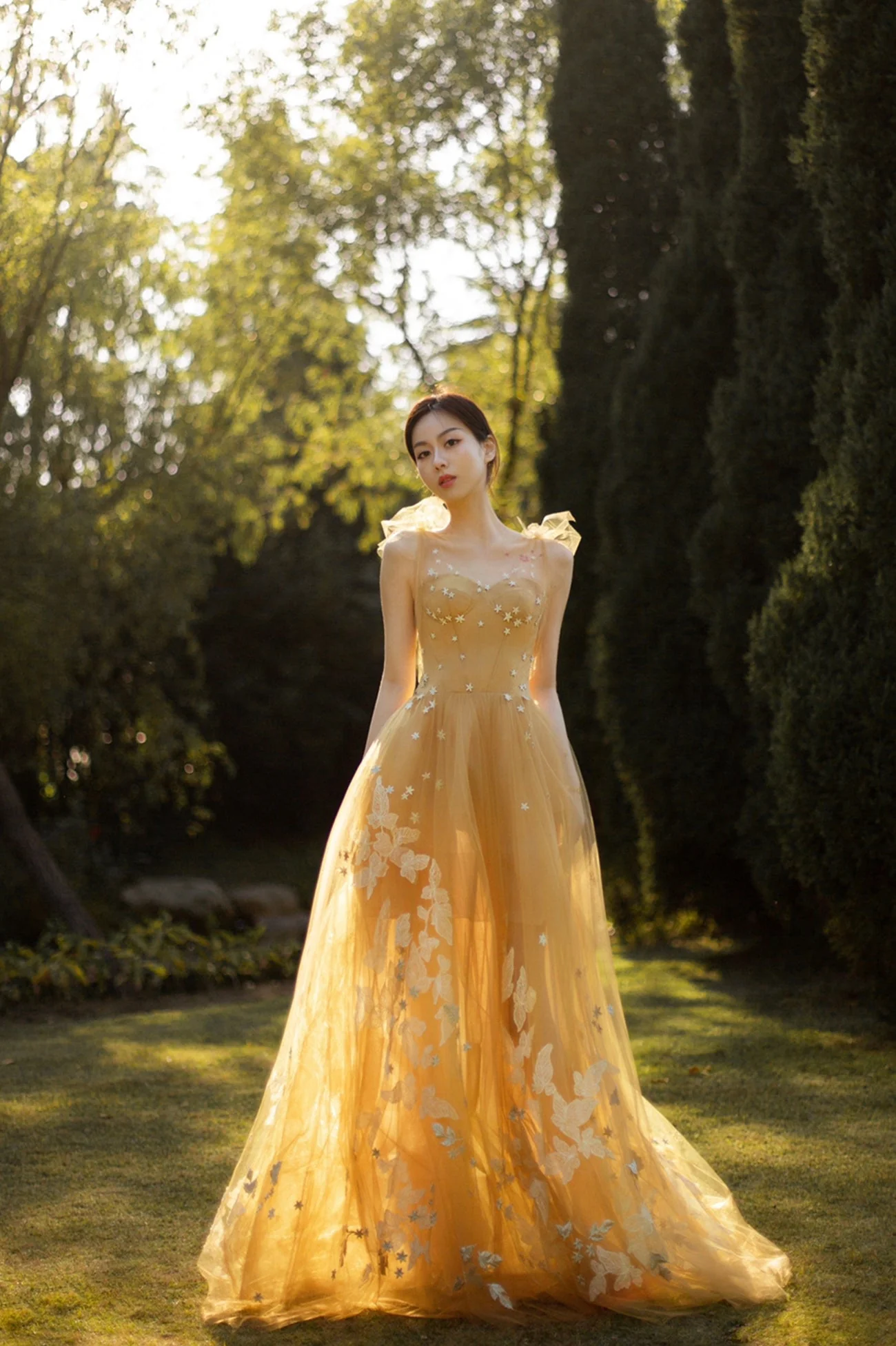 solvbao Yellow Tulle Lace Long Prom Dresses, A-Line Evening Gowns - Deanwangkt