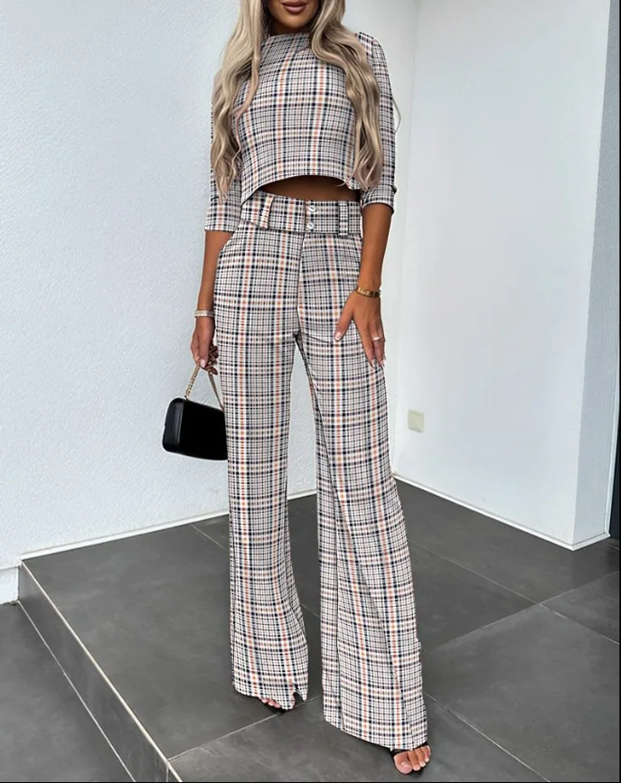 deanwangkt New Fashion Women's Elegant Small High Neck Casual Shorts Top Pocket Micro Horn Elegant Pants Set - Deanwangkt