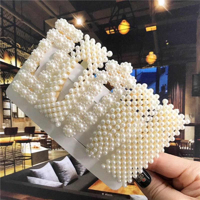 deanwangkt 1Set Handmade Pearls Hair Clips Pin for Women Fashion Geometric Flower Barrettes Headwear Girls Sweet Hairpins Hair Accessorie - Deanwangkt