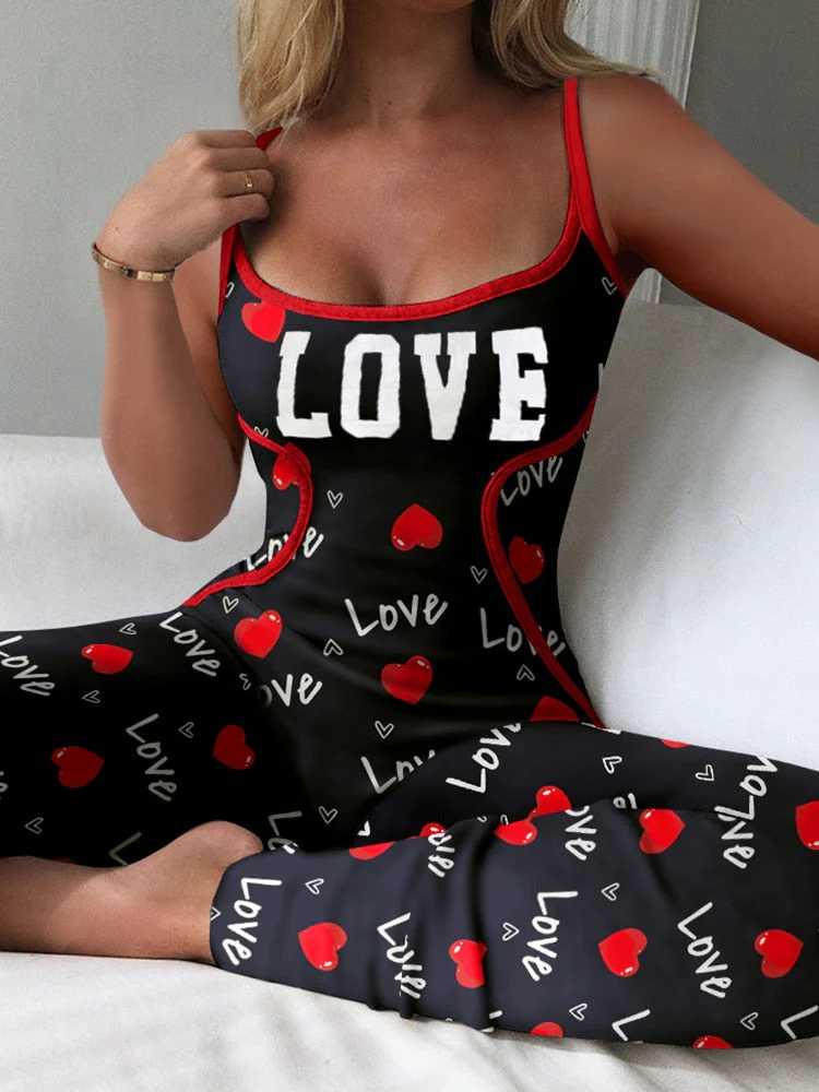 deanwangkt Graduation Gifts Spring Women Lowcut Plain Spaghetti Strap Ribbed Pajamas Jumpsuit Casual Skinny Sling Sleeveless Home Sleepwear 0905 - Deanwangkt