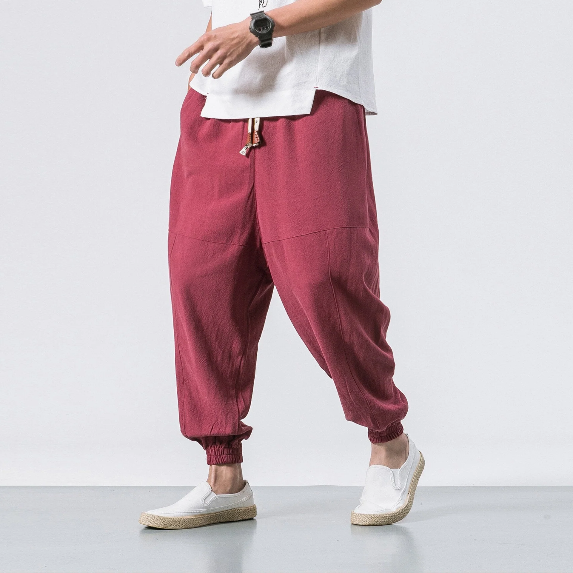 DEANWANGKT Mens Vintage Hip Hop Style Baggy Jeans New Chinese Style Harem Pants Men Streetwear Casual Joggers Mens Pants Cotton Linen Sweatpants Ankle-Length Men Trousers M-5XL - Deanwangkt