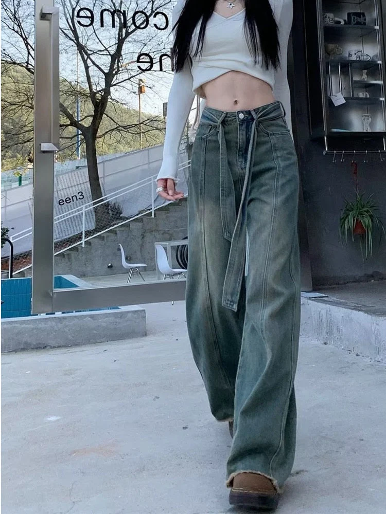 deanwangkt Vintage Harajuku Jeans Women Clothes For Teenagers Y2k Women's Slacks Fashion Aesthetic Clothing Autumn New Products Baggy Pants - Deanwangkt
