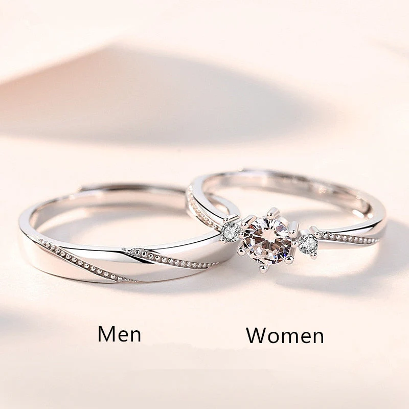 DEANWANGKT Sterling Silver Angel And Devil Couple Rings Wing Feather Opening Rings For Women Men Lovers Party Jewelry - Deanwangkt